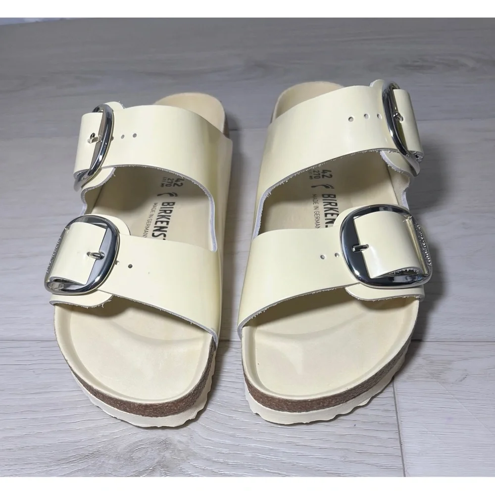 +NEW Birkenstock Arizona Big Buckle Natural Leather Patent High-Shine Butter